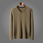 Varlen — Merino Wool V - Neck Sweater with Button Detail (Green S) - | Zavonix