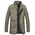 Varro — Premium Cotton Trench Coat with Plaid Lining and Utility Pockets (Black XS) - | Zavonix