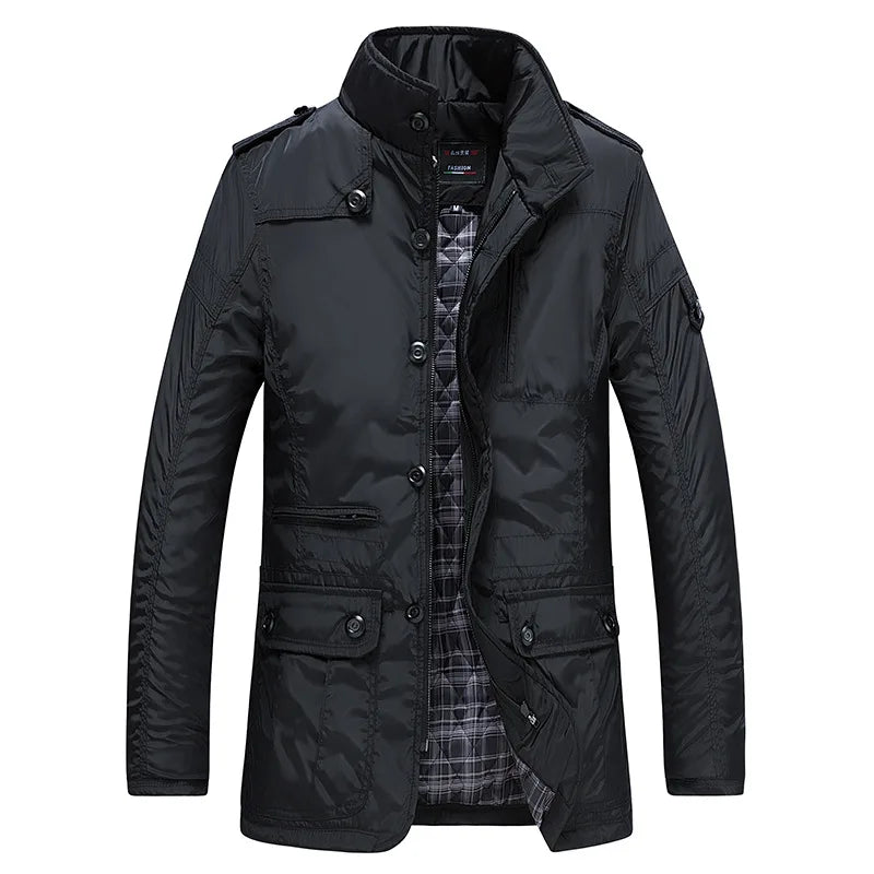 Varro — Premium Cotton Trench Coat with Plaid Lining and Utility Pockets (Black XS) - | Zavonix