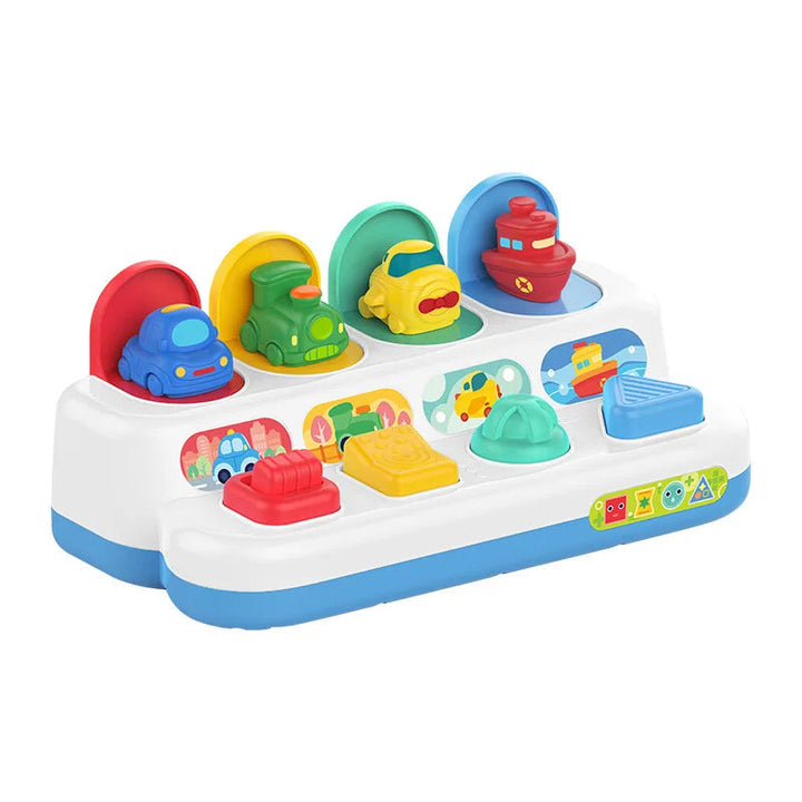 Vehicles version of the activity toy with four raised vehicle figures and colorful controls