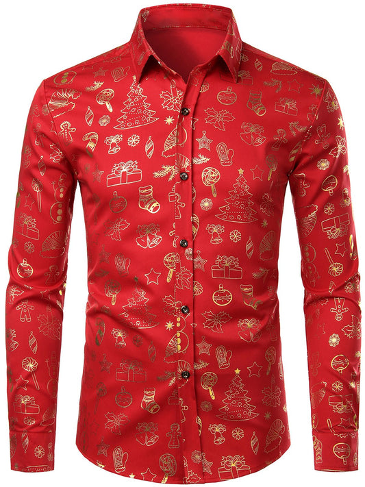 Velaro — Men's Lightweight Shiny Long Sleeve Christmas Shirt - xmas - Zavonix