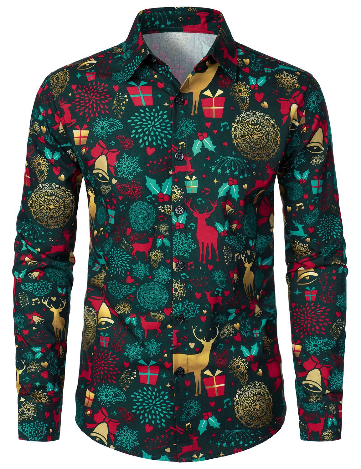 Velden — Men’s Cotton Long Sleeve Shirt for Holiday Comfort (Green S) - xmas | Zavonix
