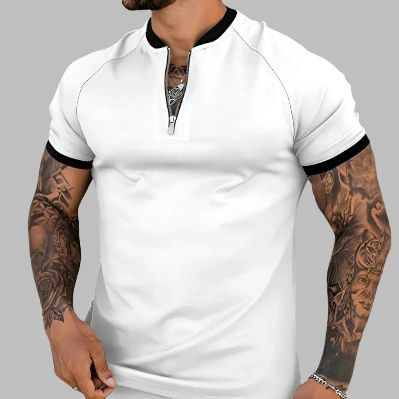 Vellano — Breathable Cotton Zip Shirt with Contrasting Collar (Black S) - | Zavonix