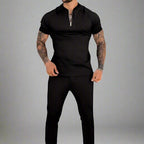 Vellano — Breathable Cotton Zip Shirt with Contrasting Collar (Black S) - | Zavonix