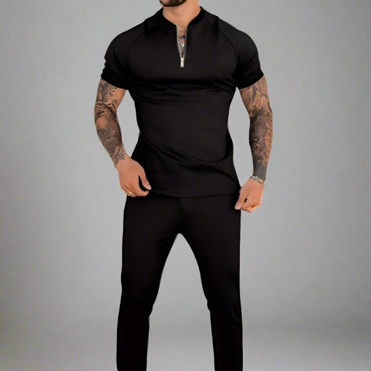Vellano — Breathable Cotton Zip Shirt with Contrasting Collar (Black S) - | Zavonix