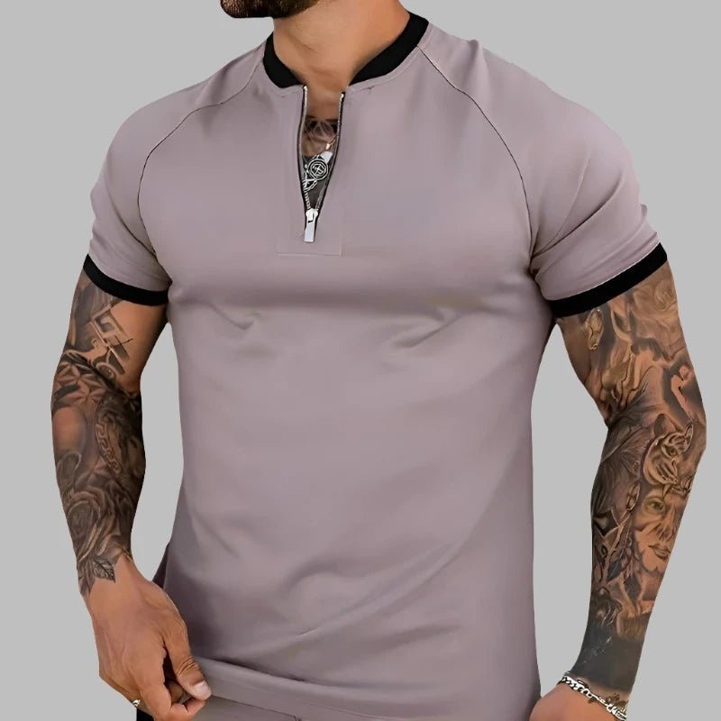 Vellano — Breathable Cotton Zip Shirt with Contrasting Collar (Black S) - | Zavonix