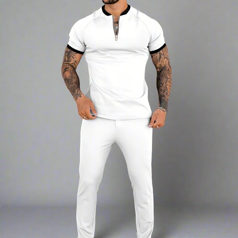 Vellano — Breathable Cotton Zip Shirt with Contrasting Collar (Black S) - | Zavonix