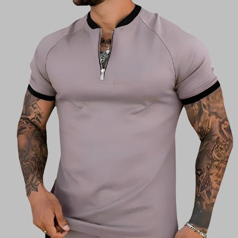 Vellano — Breathable Cotton Zip Shirt with Contrasting Collar (Black S) - | Zavonix