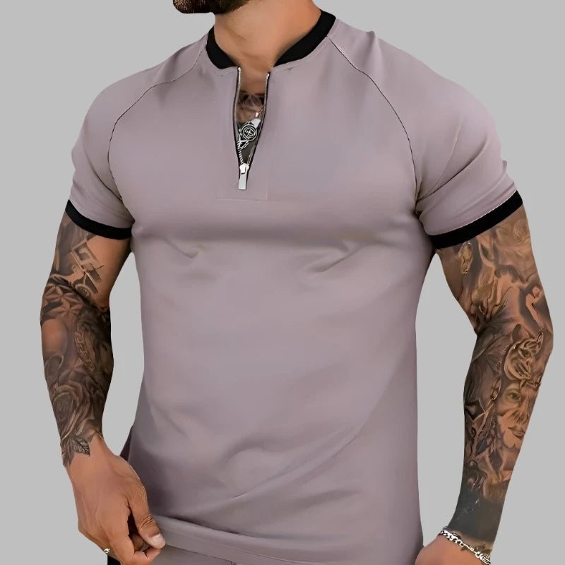 Vellano — Breathable Cotton Zip Shirt with Contrasting Collar (Light Purple S) - | Zavonix