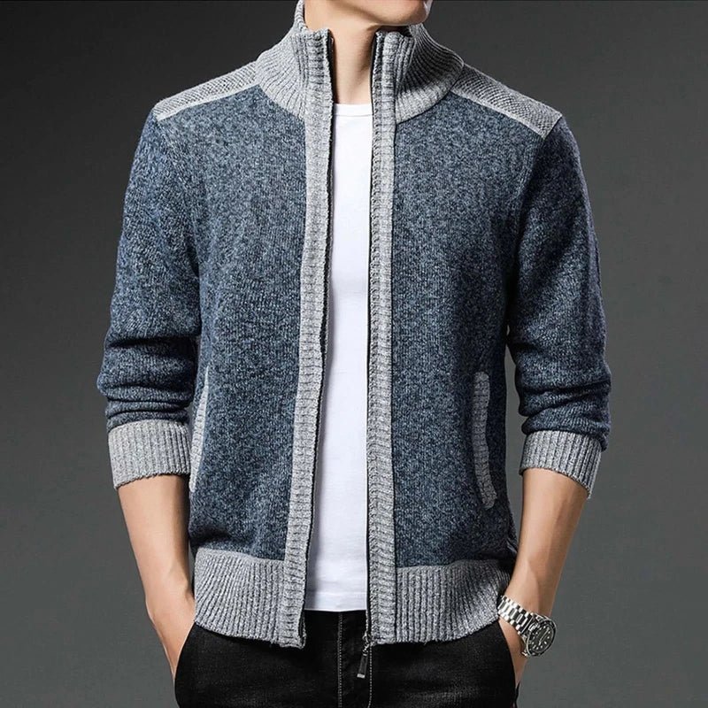 Velven Zip Wool Sweater — Warm Knit with Tailored Fit and Ribbed Details (Blue S) - | Zavonix
