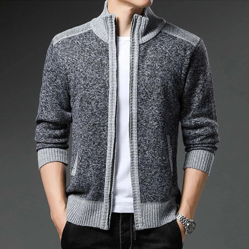 Velven Zip Wool Sweater — Warm Knit with Tailored Fit and Ribbed Details (Dark Gray S) - | Zavonix