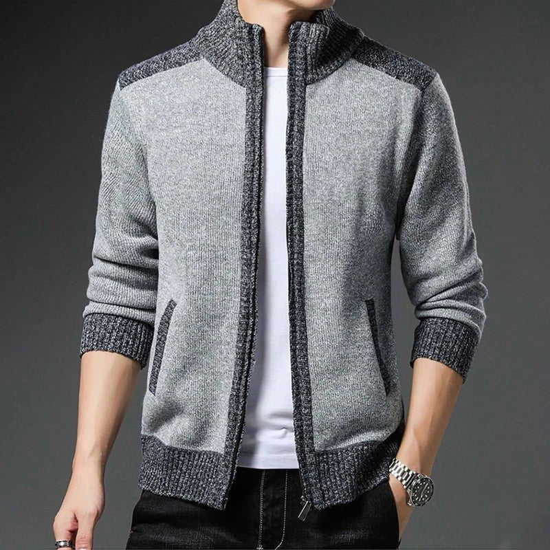 Velven Zip Wool Sweater — Warm Knit with Tailored Fit and Ribbed Details (Light Gray S) - | Zavonix
