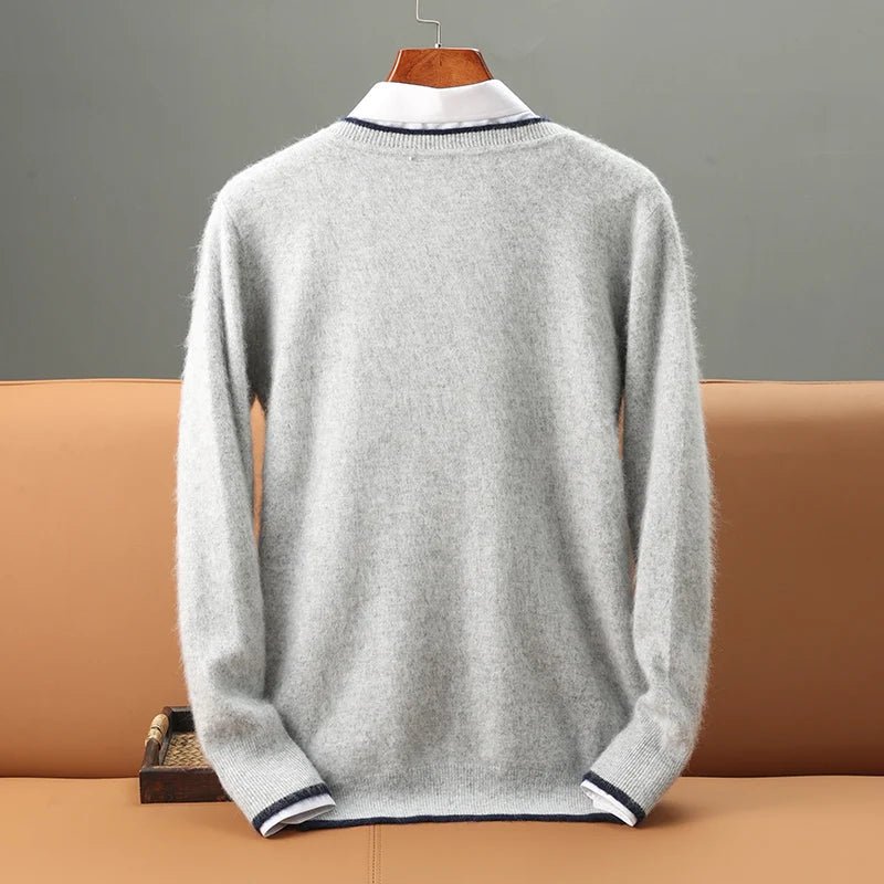 Velora — V - Neck Cashmere Mink Sweater with Soft Warmth (Gray XS) - | Zavonix