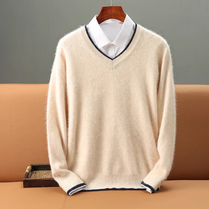 Velora — V - Neck Cashmere Mink Sweater with Soft Warmth (Blue XS) - | Zavonix
