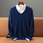 Velora — V - Neck Cashmere Mink Sweater with Soft Warmth (Blue XS) - | Zavonix