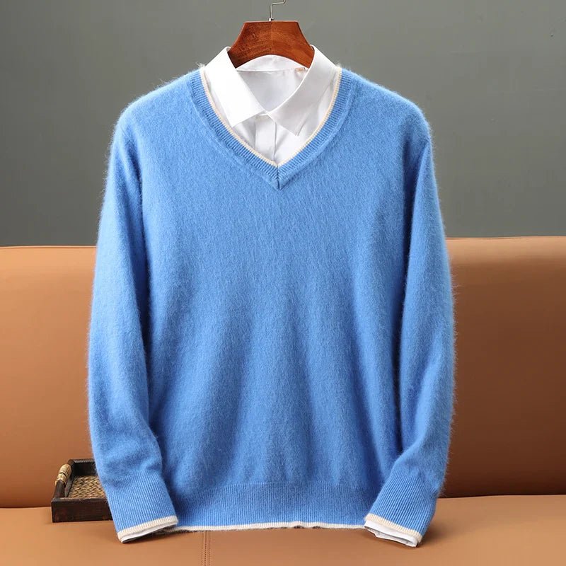 Velora — V - Neck Cashmere Mink Sweater with Soft Warmth (Blue XS) - | Zavonix