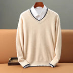 Velora — V - Neck Cashmere Mink Sweater with Soft Warmth (Beige XS) - | Zavonix