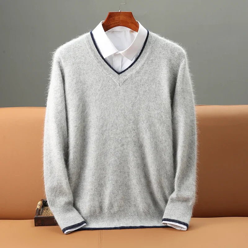 Velora — V - Neck Cashmere Mink Sweater with Soft Warmth (Blue XS) - | Zavonix