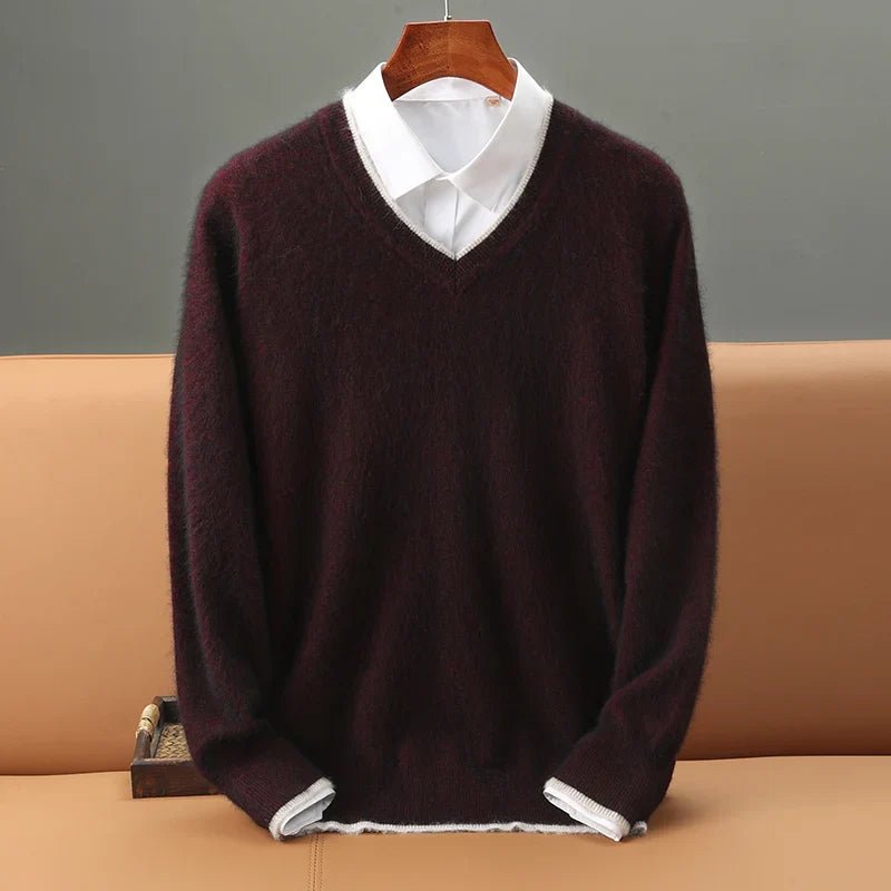 Velora — V - Neck Cashmere Mink Sweater with Soft Warmth (Blue XS) - | Zavonix