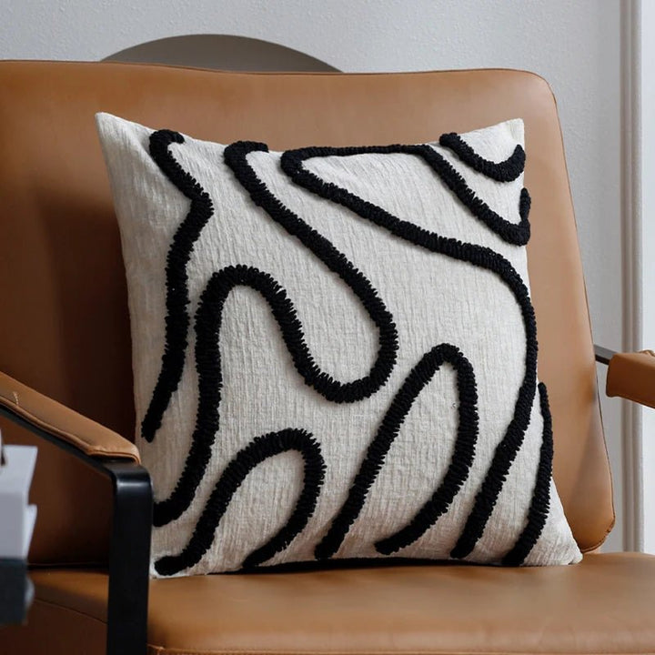 VeluraWave™ Plush Decorative Pillow – 18 Square Ivory Chenille with Abstract Design 6