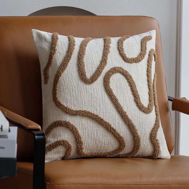 VeluraWave™ Plush Decorative Pillow – 18 Square Ivory Chenille with Abstract Design 7