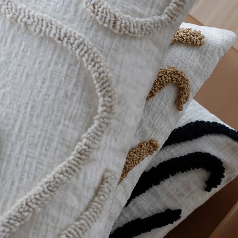 VeluraWave™ Plush Decorative Pillow – 18 Square Ivory Chenille with Abstract Design 5