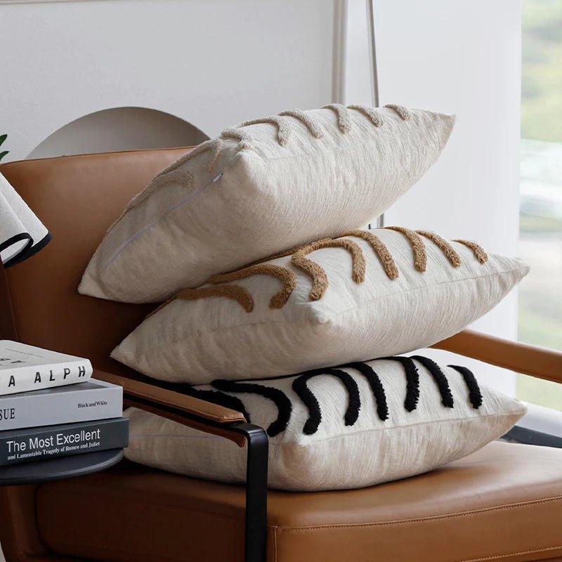 VeluraWave™ Plush Decorative Pillow – 18 Square Ivory Chenille with Abstract Design 4