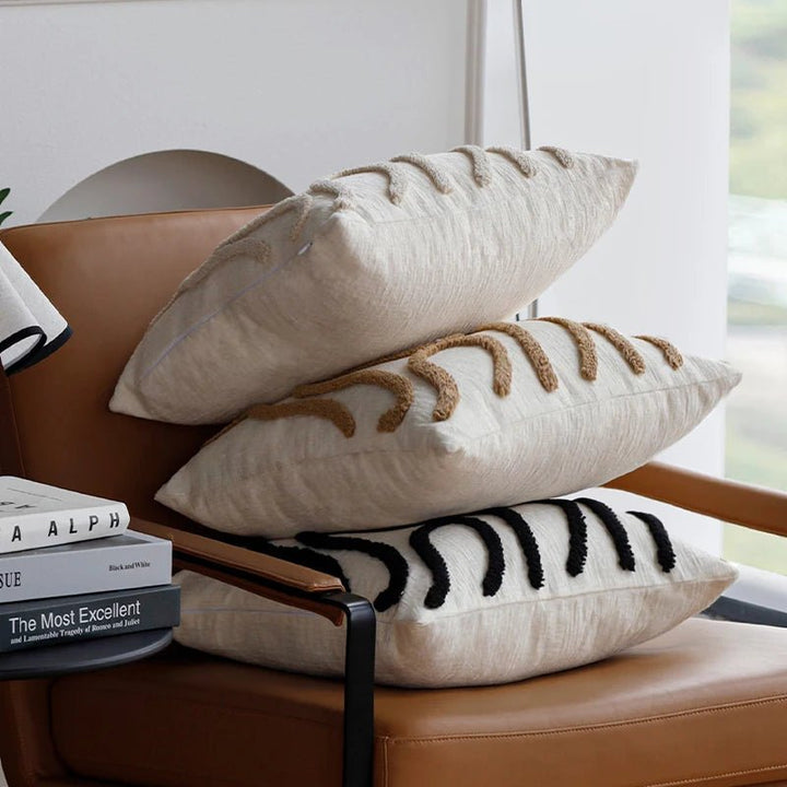 VeluraWave™ Plush Decorative Pillow – 18 Square Ivory Chenille with Abstract Design 4