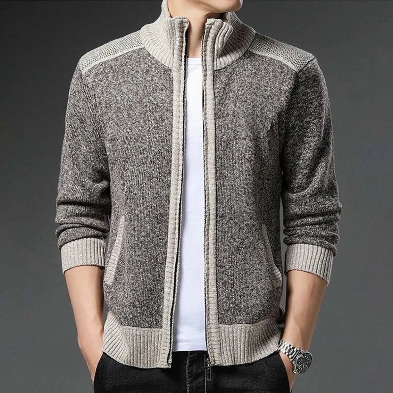 Velven Zip Wool Sweater — Warm Knit with Tailored Fit and Ribbed Details (Dark Gray S) - | Zavonix