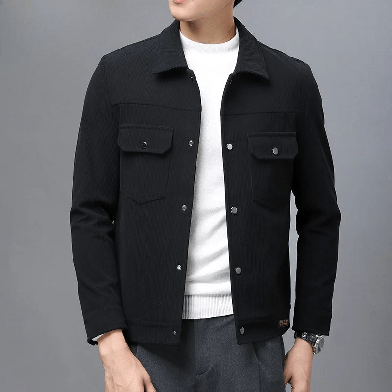 Velynn Corduroy Jacket — Casual Snap - Closure Jacket with Chest Pockets (Khaki S) - | Zavonix