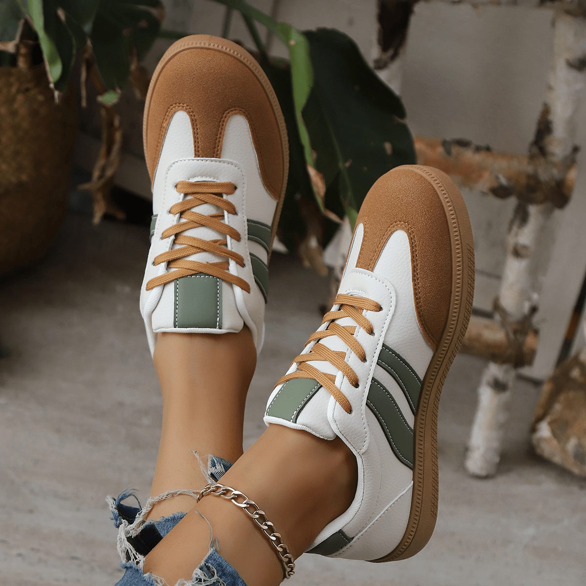 Summer Vintage Sneakers (White - Green US 6 / EU 38) - | Zavonix