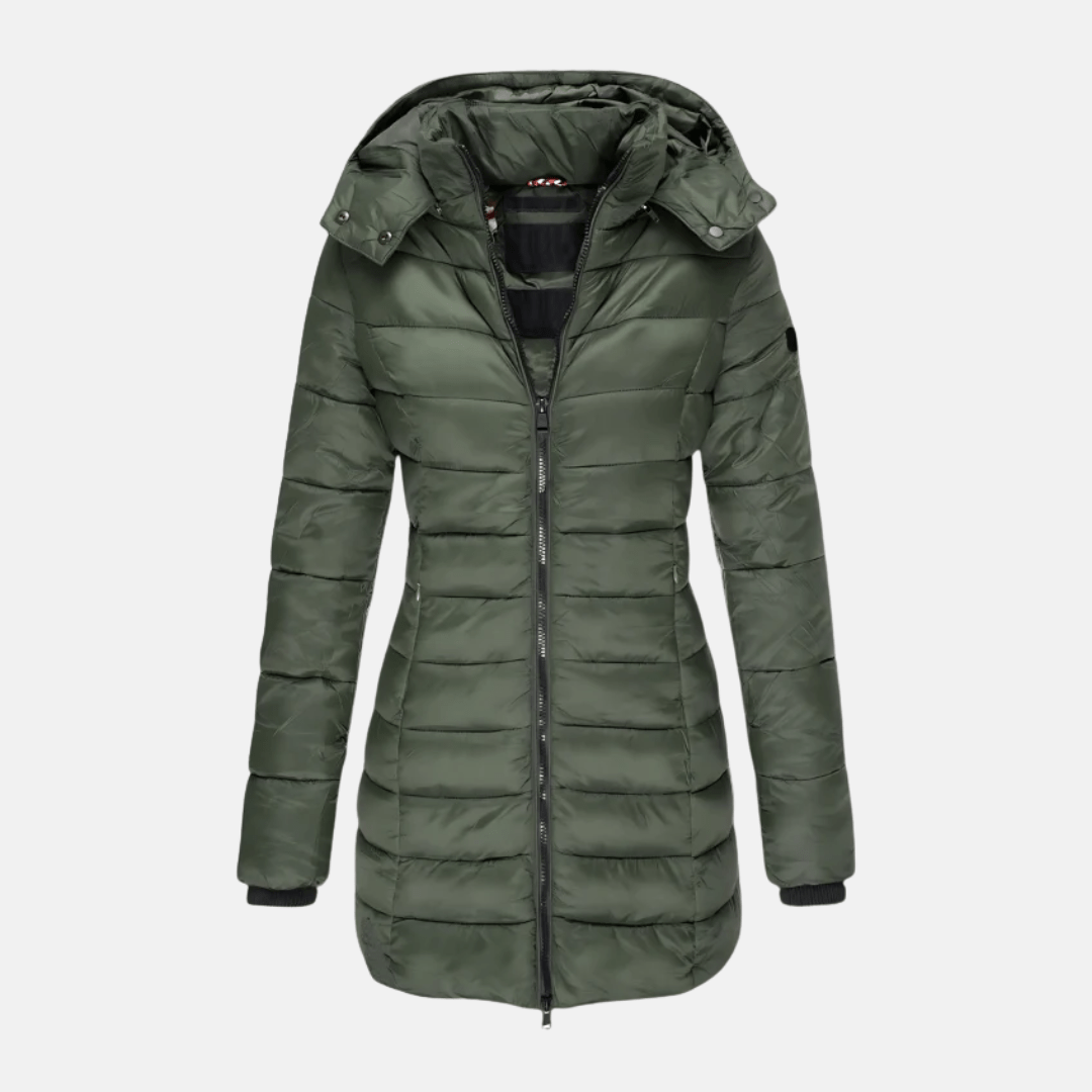 Veyla — Women’s Slim Quilted Hooded Puffer Coat with Ribbed Cuffs