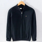 Viero Sweater — Soft Italian Cotton Half - Zip Pullover with Versatile Style (Black S) - | Zavonix