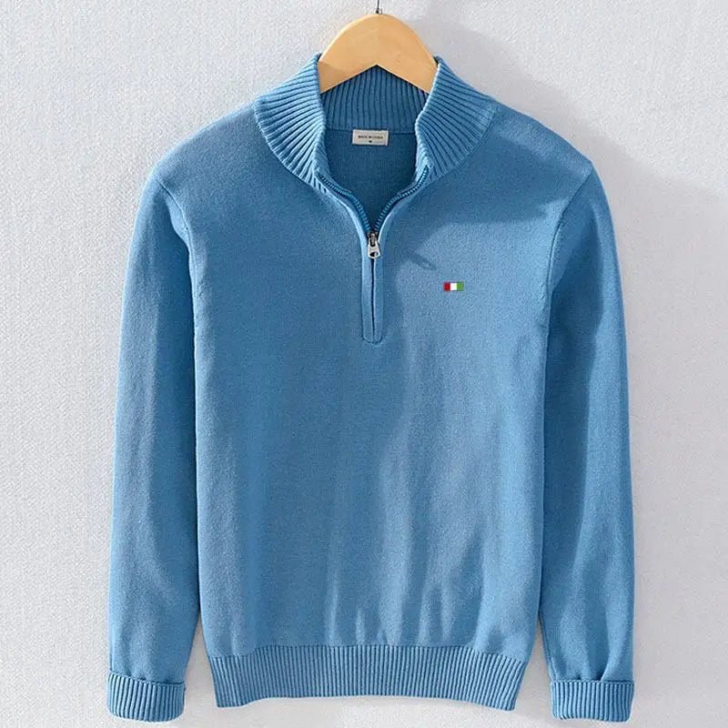 Viero Sweater — Soft Italian Cotton Half - Zip Pullover with Versatile Style (Black S) - | Zavonix