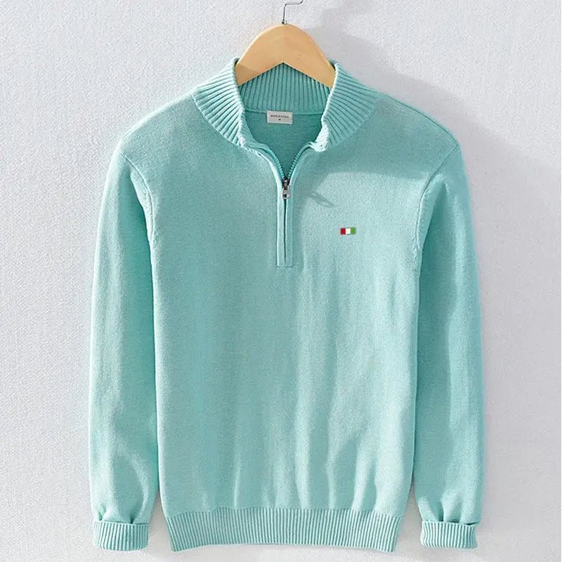 Viero Sweater — Soft Italian Cotton Half - Zip Pullover with Versatile Style (Black S) - | Zavonix