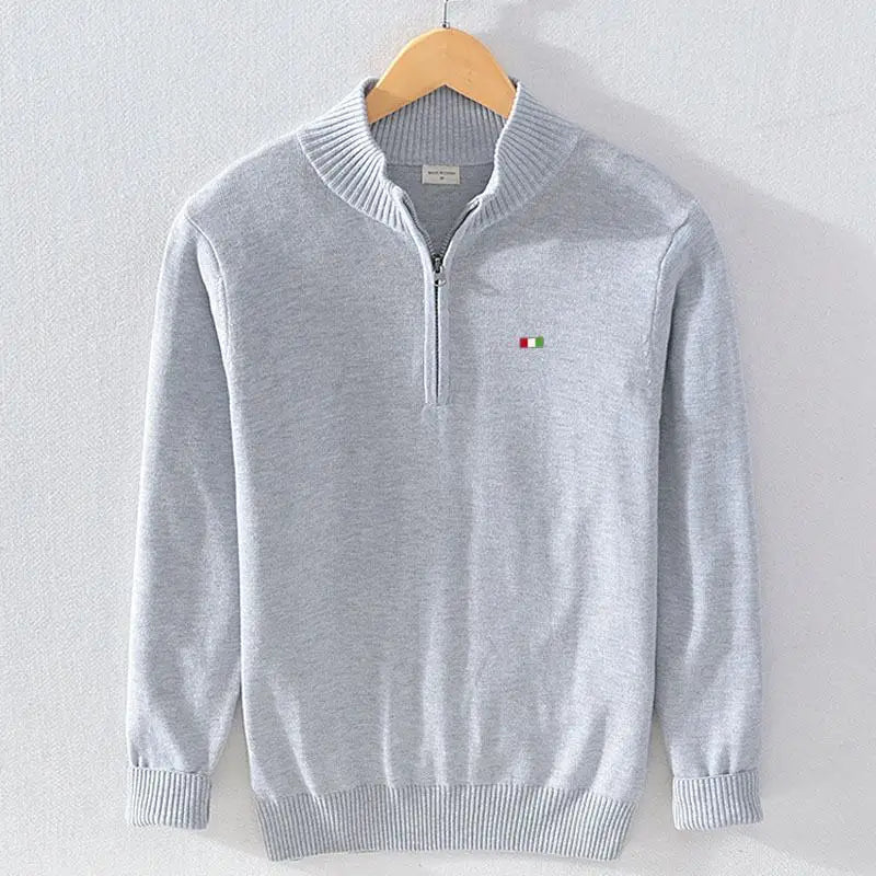 Viero Sweater — Soft Italian Cotton Half - Zip Pullover with Versatile Style (Black S) - | Zavonix