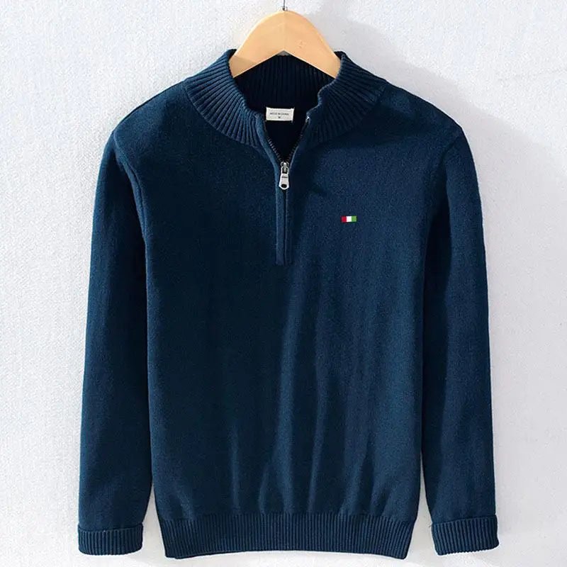Viero Sweater — Soft Italian Cotton Half - Zip Pullover with Versatile Style (Black S) - | Zavonix