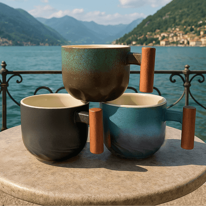 Vintage Ceramic Coffee Cup with Wooden Handle – 180ml Capacity for Cappuccinos, Handcrafted Design 4