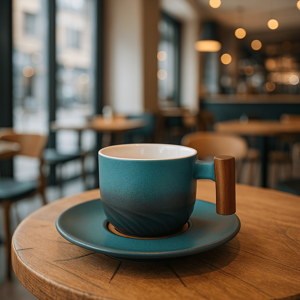 Vintage Ceramic Coffee Cup with Wooden Handle – 180ml Capacity for Cappuccinos, Handcrafted Design 3