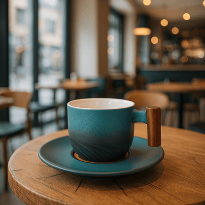 Vintage Ceramic Coffee Cup with Wooden Handle – 180ml Capacity for Cappuccinos, Handcrafted Design 3