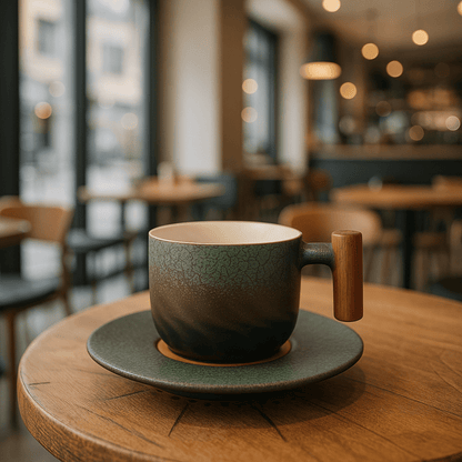 Vintage Ceramic Coffee Cup with Wooden Handle – 180ml Capacity for Cappuccinos, Handcrafted Design 7