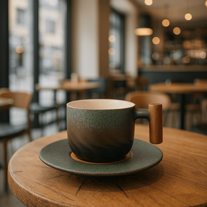 Vintage Ceramic Coffee Cup with Wooden Handle – 180ml Capacity for Cappuccinos, Handcrafted Design 7