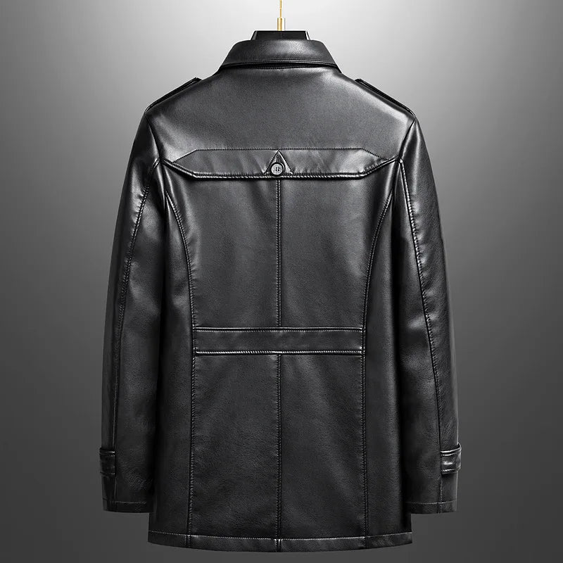 Vintage Coat made from Elite Plant - Based Leather with Military Accents (Black XXS) - | Zavonix