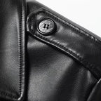 Vintage Coat made from Elite Plant - Based Leather with Military Accents (Black XXS) - | Zavonix