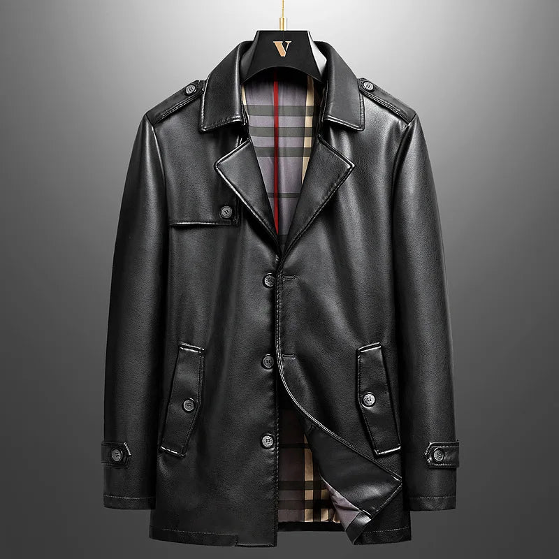 Vintage Coat made from Elite Plant - Based Leather with Military Accents (Black XXS) - | Zavonix