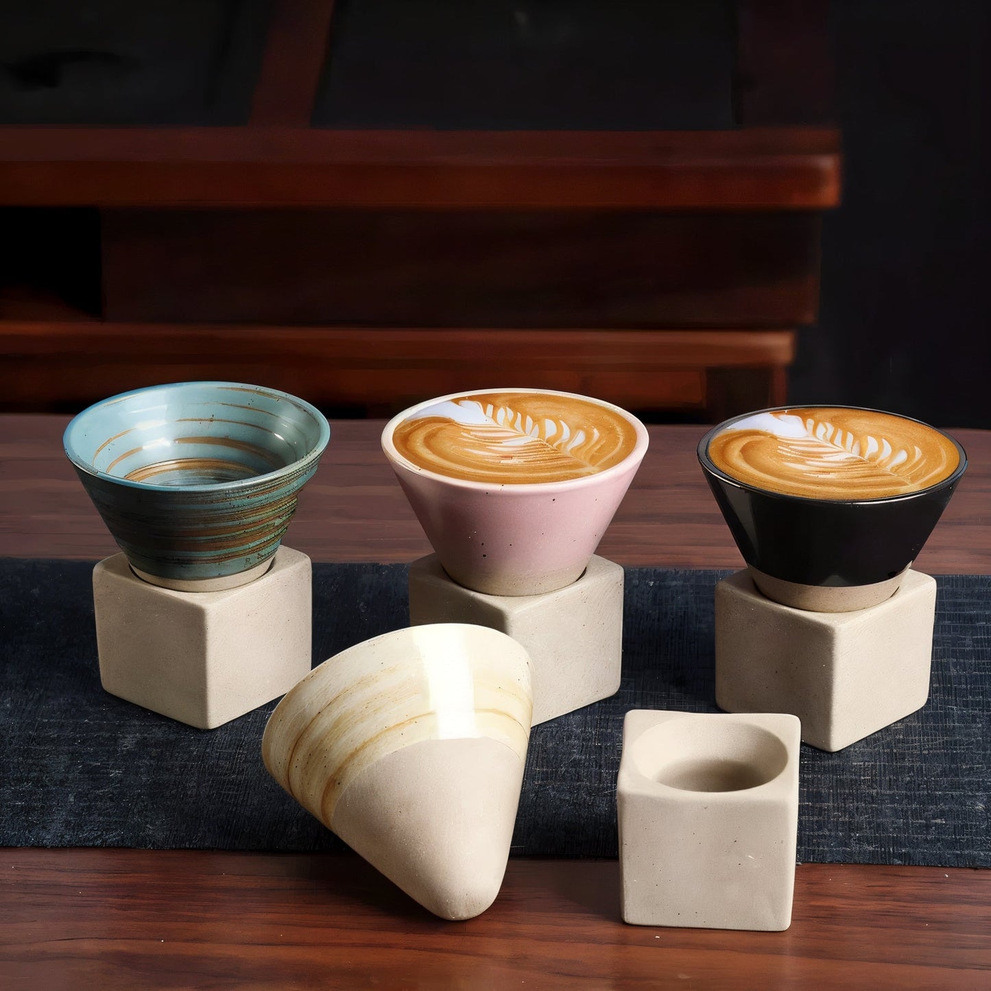 Vintage Cone Shaped Ceramic Espresso Cups Set with Holder – Handcrafted Demitasse Mugs for Unique Coffee Experience 0
