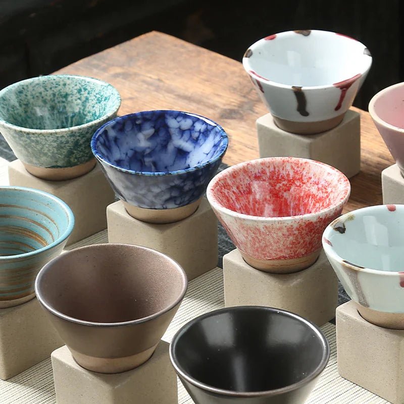 Vintage Cone Shaped Ceramic Espresso Cups Set with Holder – Handcrafted Demitasse Mugs for Unique Coffee Experience 1
