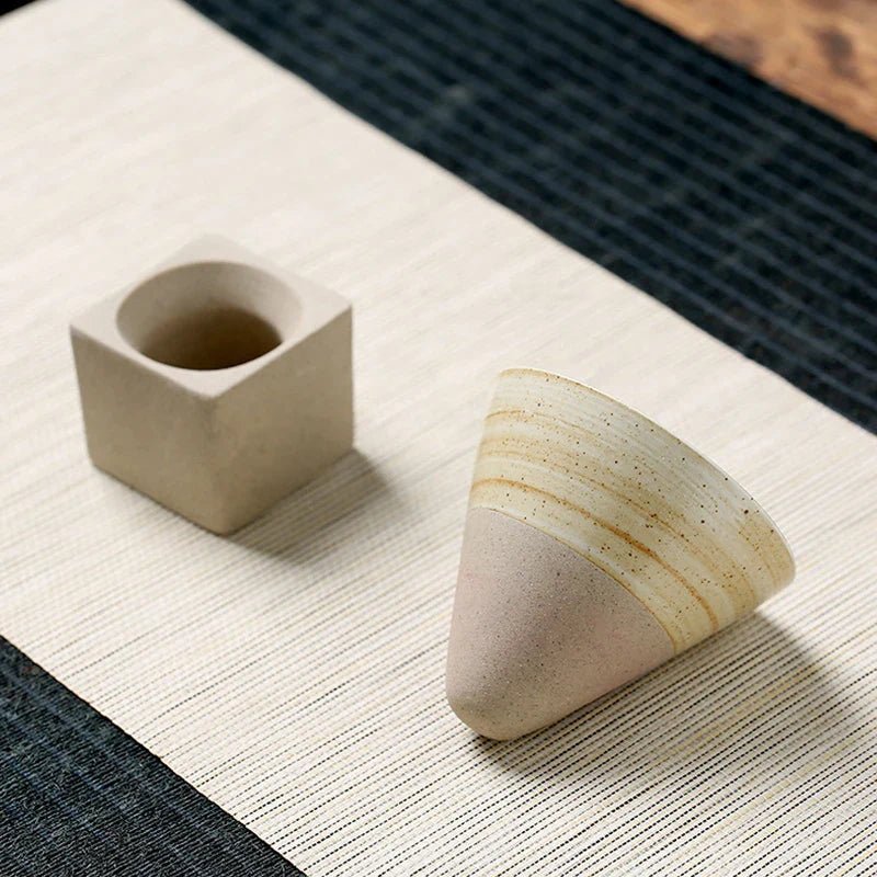 Vintage Cone Shaped Ceramic Espresso Cups Set with Holder – Handcrafted Demitasse Mugs for Unique Coffee Experience 5