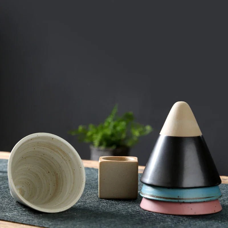 Vintage Cone Shaped Ceramic Espresso Cups Set with Holder – Handcrafted Demitasse Mugs for Unique Coffee Experience 3