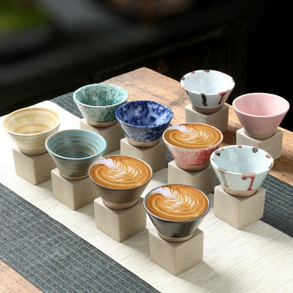 Vintage Cone Shaped Ceramic Espresso Cups Set with Holder – Handcrafted Demitasse Mugs for Unique Coffee Experience 4